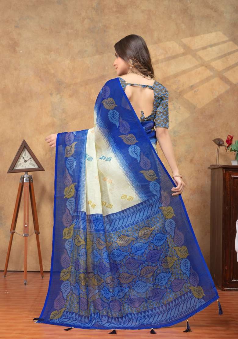 Yellow Zari Work Silk Blend Saree Set for Diwali and Festive Wear - Indya