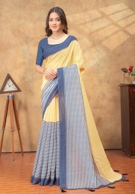 Cream Zari Work Silk Blend Saree Set