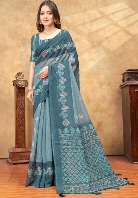 Light Green Zari Work Silk Blend Saree Set