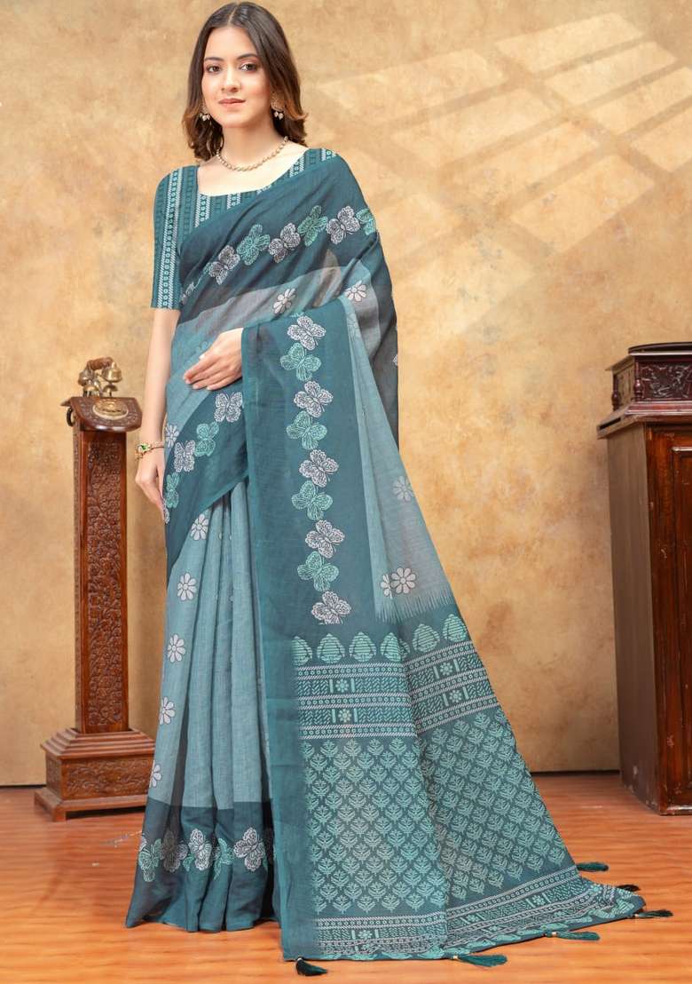 Light Green Silk Blend Saree Set with Zari Work for Diwali | Wedding & Festive Wear - Indya
