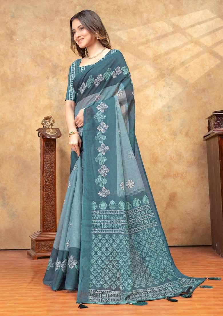 Light Green Silk Blend Saree Set with Zari Work for Diwali | Wedding & Festive Wear - Indya