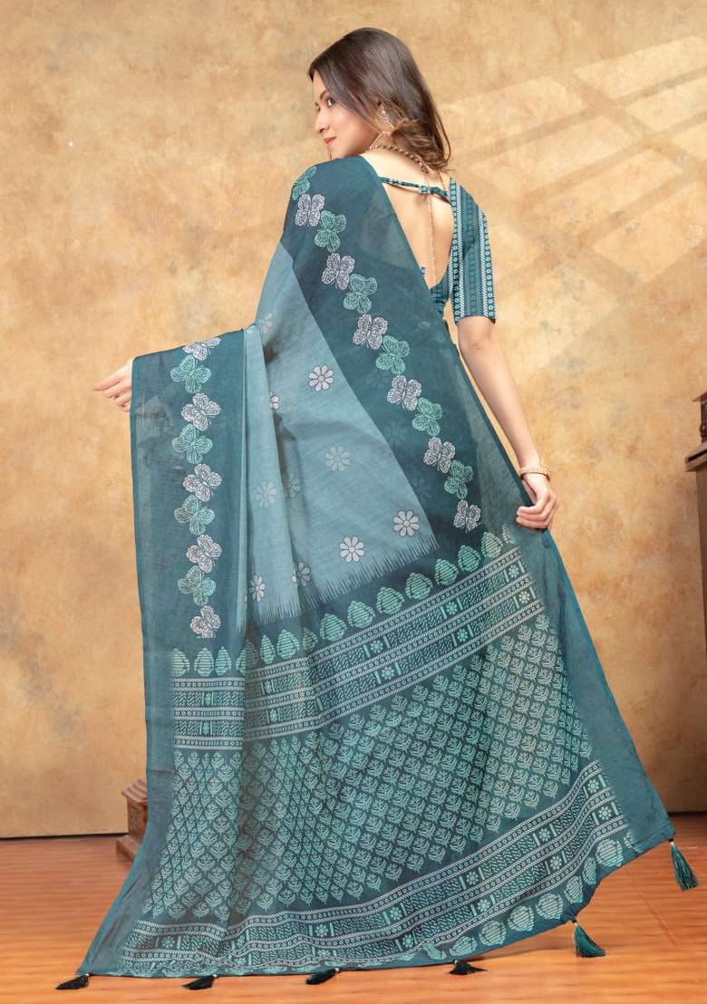 Light Green Silk Blend Saree Set with Zari Work for Diwali | Wedding & Festive Wear - Indya