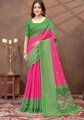 Pink Zari Work Silk Blend Saree Set