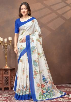 White Zari Work Silk Blend Saree Set