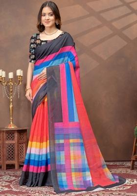 Multicolor Zari Work Silk Blend Saree Set
