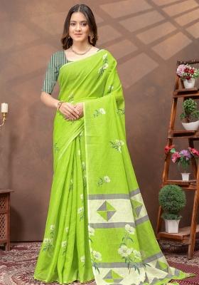 Light Green Zari Work Silk Blend Saree Set