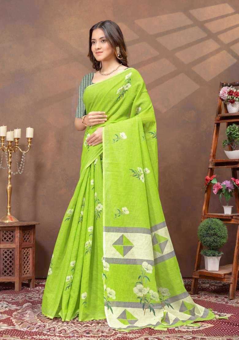 Light Green Silk Blend Saree Set with Zari Work for Diwali | Wedding & Festive Wear - Indya