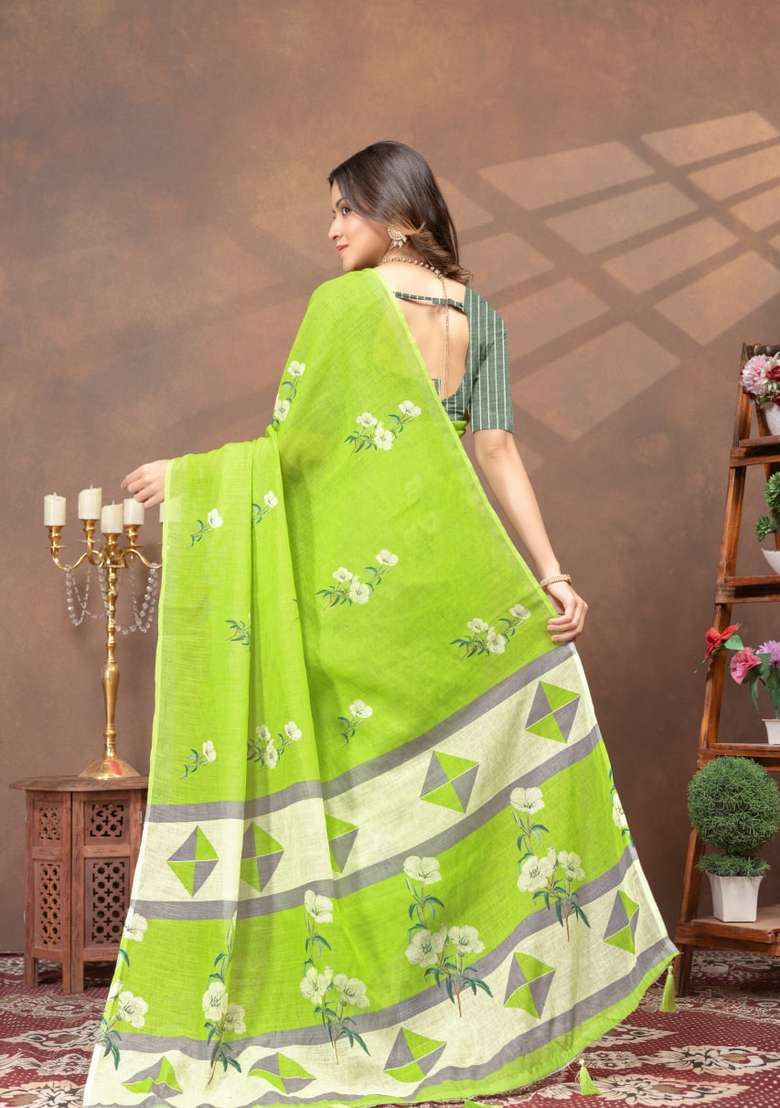 Light Green Silk Blend Saree Set with Zari Work for Diwali | Wedding & Festive Wear - Indya