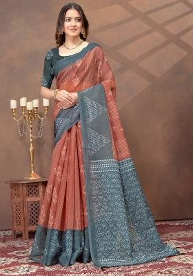 Maroon Zari Work Silk Blend Saree Set