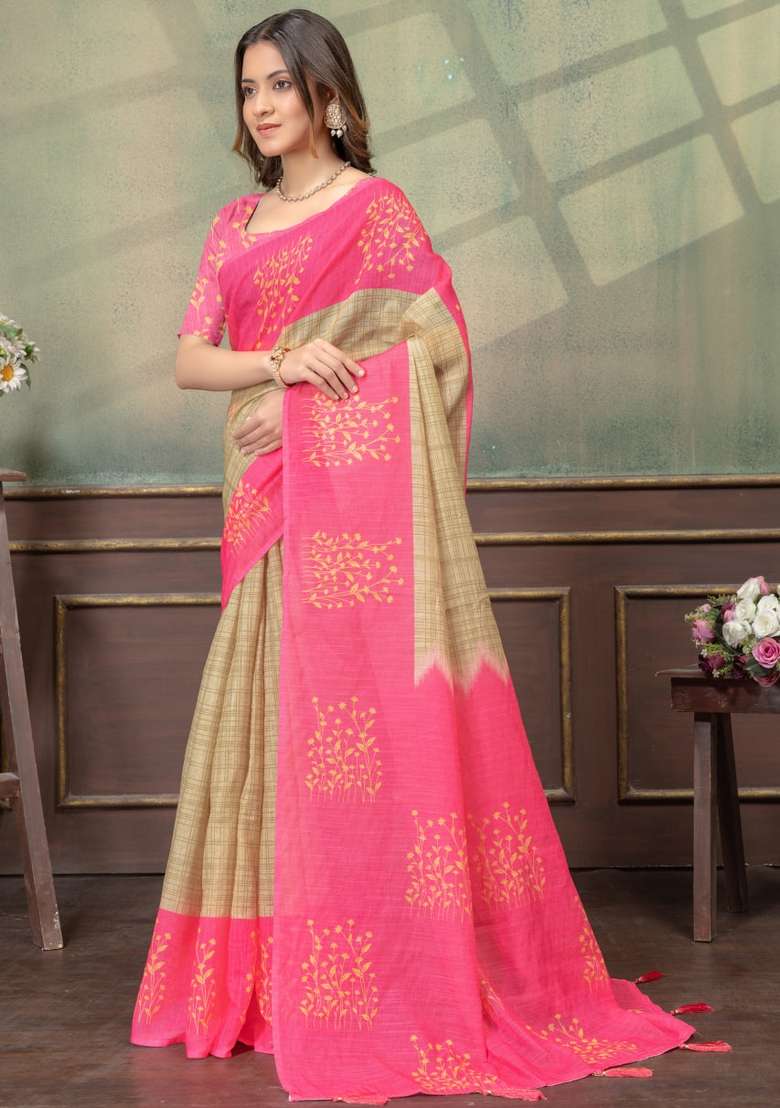 Cream Silk Blend Saree Set with Zari Work for Diwali | Wedding & Festive Wear - Indya