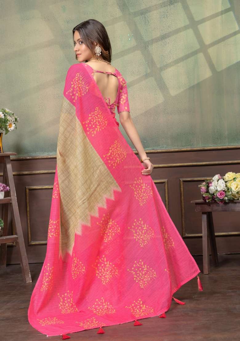 Cream Silk Blend Saree Set with Zari Work for Diwali | Wedding & Festive Wear - Indya