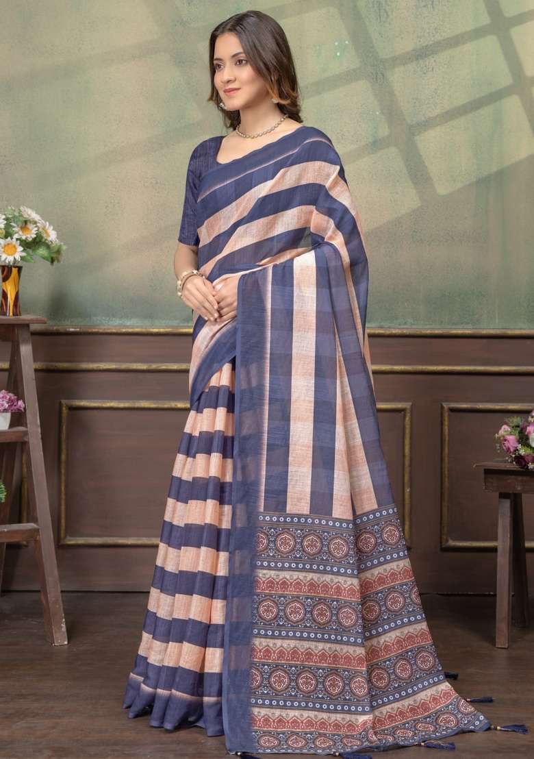 Cream Silk Blend Saree Set with Zari Work for Diwali | Wedding & Festive Wear - Indya