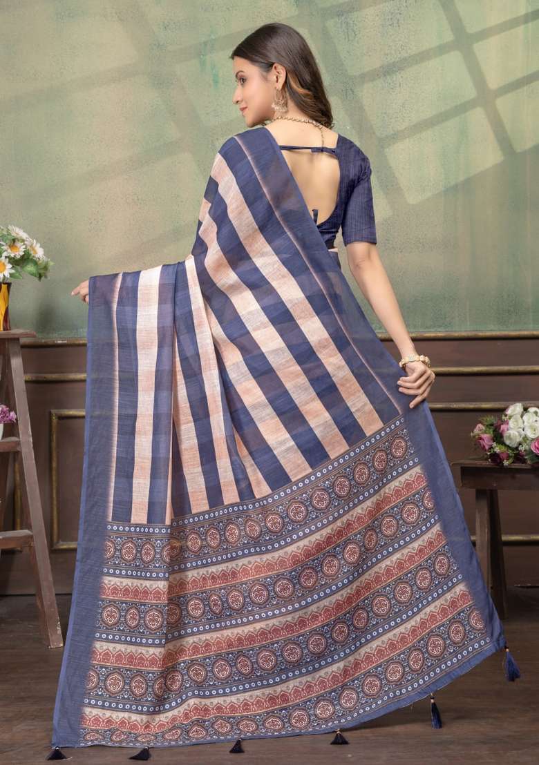 Cream Silk Blend Saree Set with Zari Work for Diwali | Wedding & Festive Wear - Indya