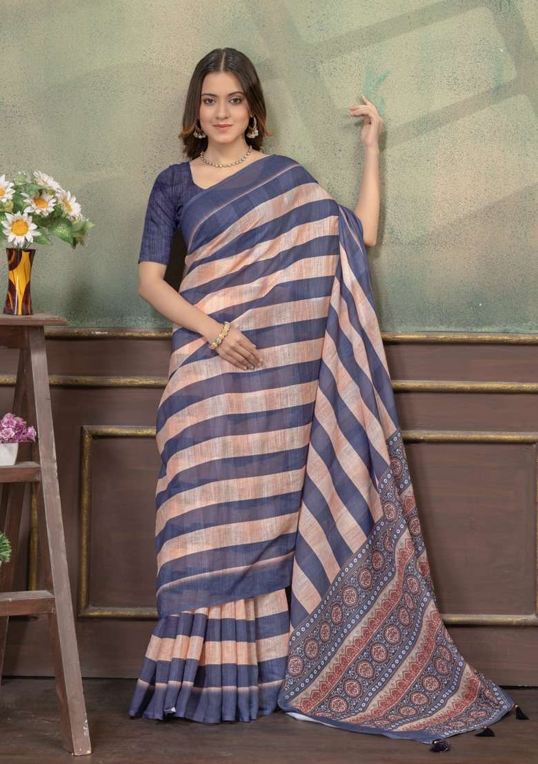 Cream Silk Blend Saree Set with Zari Work for Diwali | Wedding & Festive Wear - Indya