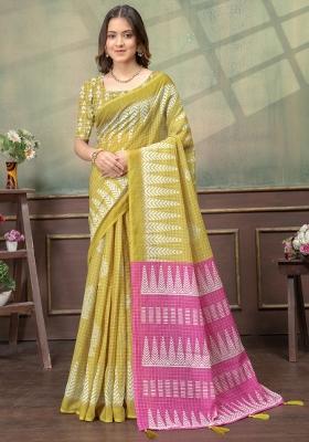 Lemon Zari Work Silk Blend Saree Set