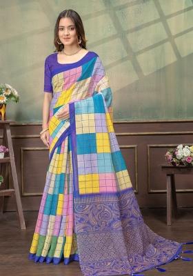 Multicolor Zari Work Silk Blend Saree Set
