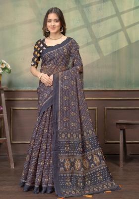 Black Zari Work Silk Blend Saree Set