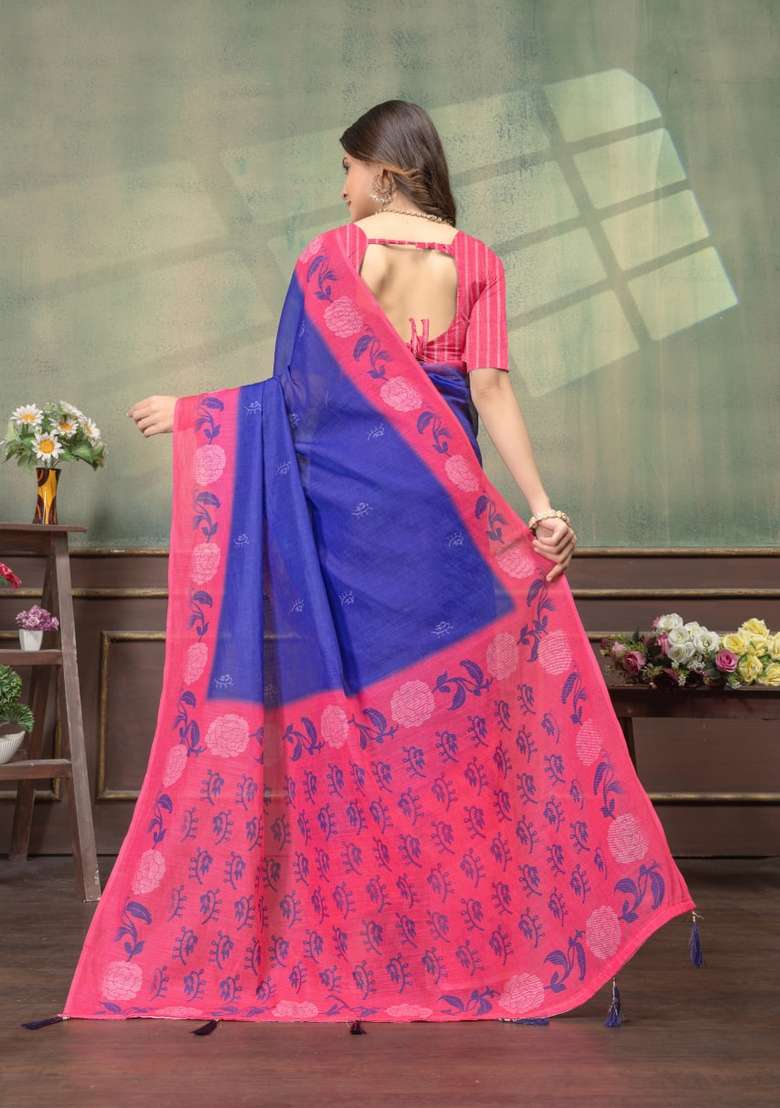 Purple Zari Work Silk Blend Saree Set for Diwali and Festive Wear - Indya