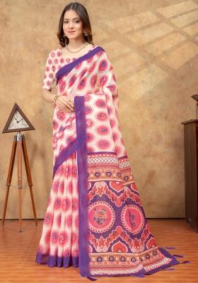 White Zari Work Silk Blend Saree Set