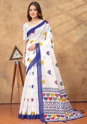 White Zari Work Silk Blend Saree Set