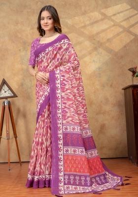 Baby Pink Zari Work Silk Blend Saree Set