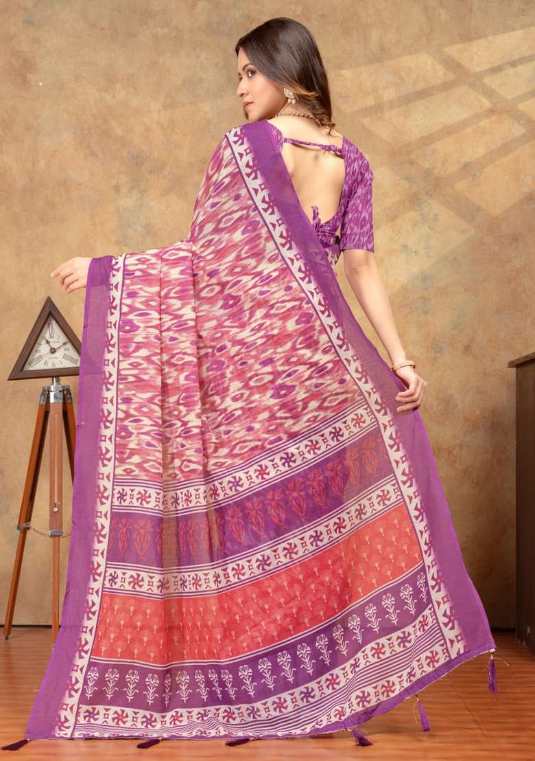 Baby Pink Zari Work Silk Blend Saree Set for Diwali and Festive Wear - Indya
