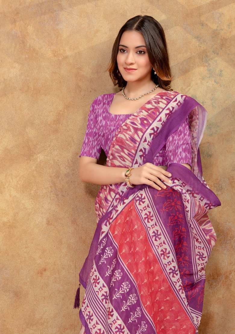 Baby Pink Zari Work Silk Blend Saree Set for Diwali and Festive Wear - Indya