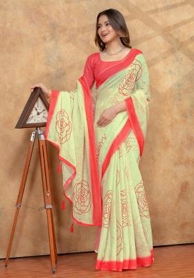 Yellow Zari Work Silk Blend Saree Set