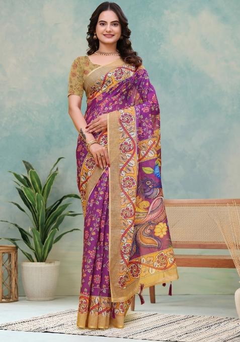 Wine Zari Work Silk Saree Set — view on Indya