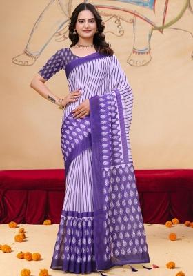 Light Lavender Zari Work Silk Blend Saree Set
