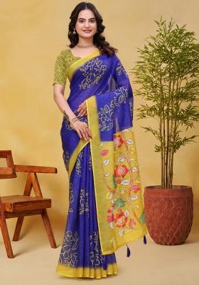 Purple Zari Work Silk Blend Saree Set