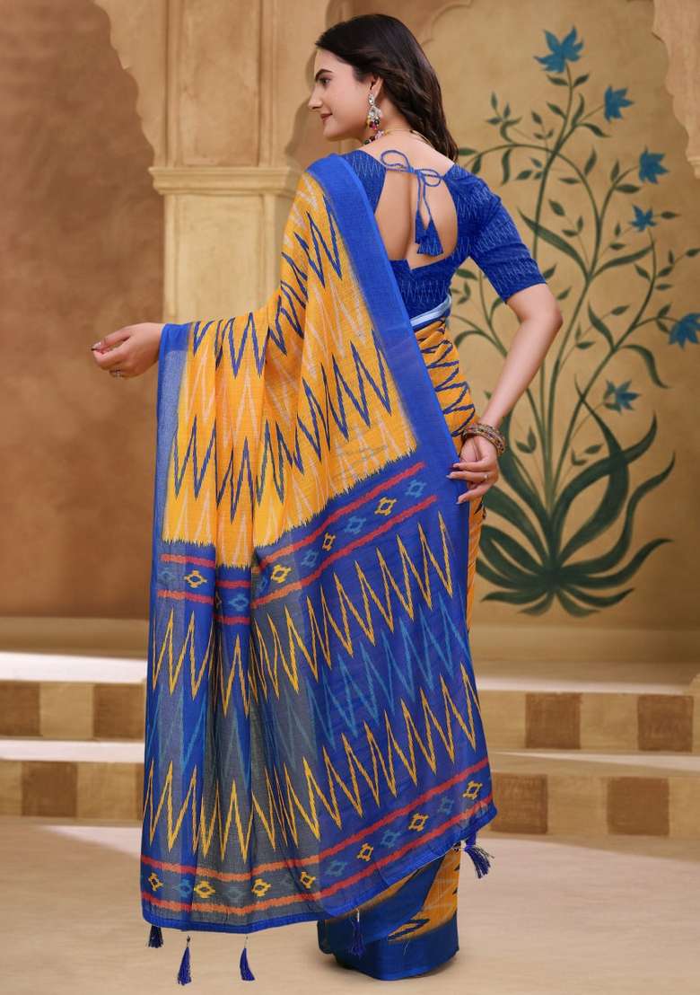 Yellow Silk Blend Saree Set with Zari Work for Diwali | Wedding & Festive Wear - Indya