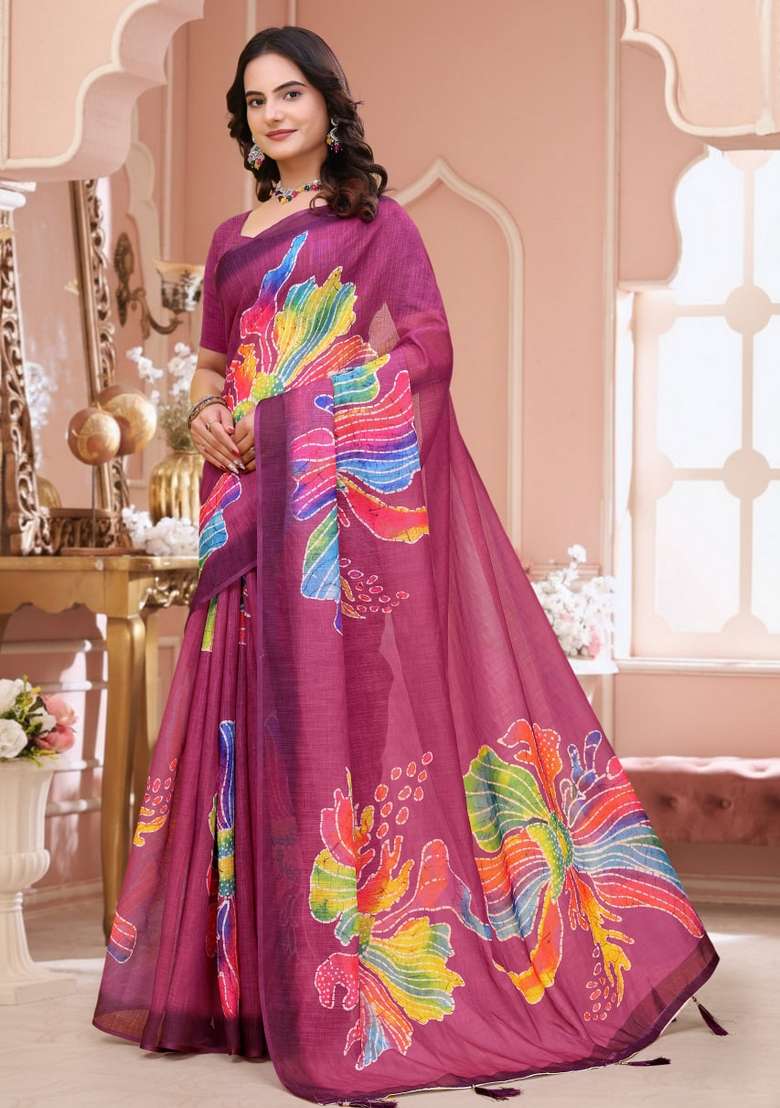 Pink Silk Blend Saree Set with Zari Work for Diwali | Wedding & Festive Wear - Indya