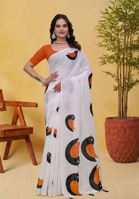 White Zari Work Silk Blend Saree Set