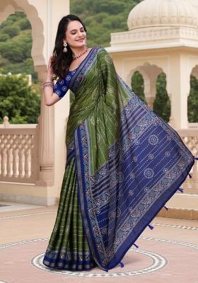 Mehendi Zari Work Silk Blend Saree Set