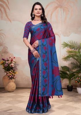 Red Zari Work Silk Blend Saree Set