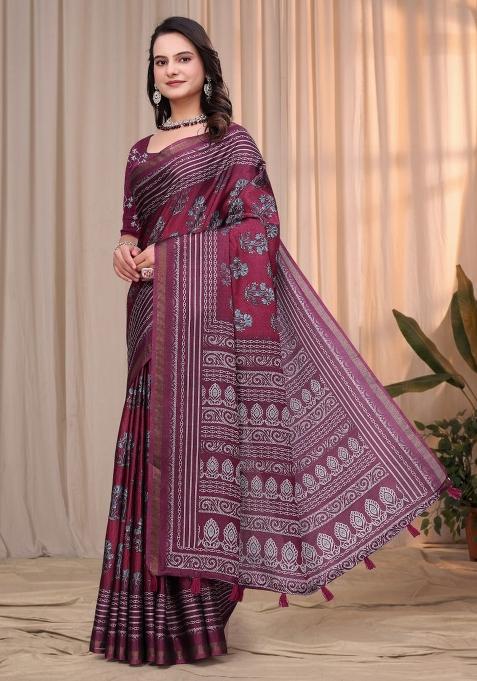 Red Zari Work Silk Saree Set — view on Indya