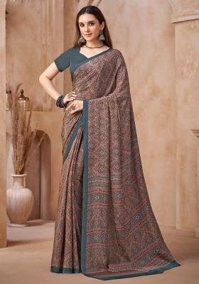 Multicolor Printed Silk Saree Set