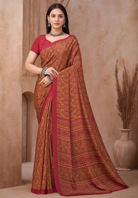 Multicolor Printed Silk Saree Set