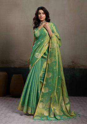 Green Zari Work Tissue Saree Set