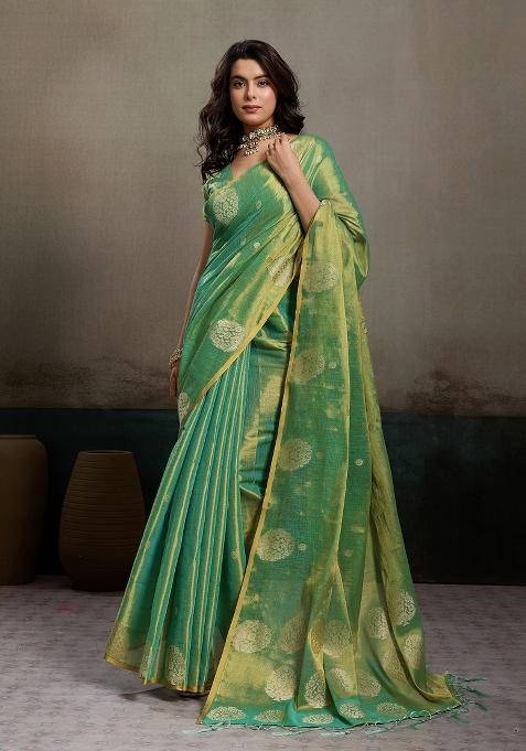Green Zari Work Tissue Saree Set