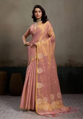 Pink Zari Work Tissue Saree Set