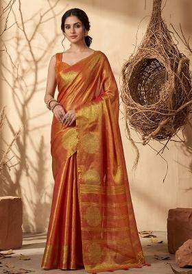 Orange Zari Work Tissue Saree Set