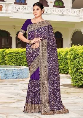 Purple Pattern Work Georgette Saree Set