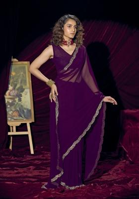 Purple Pattern Work Georgette Saree Set