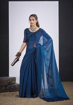 Morpeach Pattern Work Silk Blend Saree Set