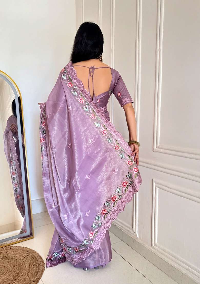 Pink Silk Blend Saree Set with Zari Work for Diwali | Wedding & Festive Wear - Indya