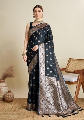 Black Zari Work Silk Blend Saree Set