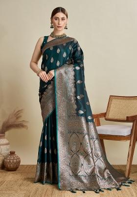 Green Zari Work Silk Blend Saree Set