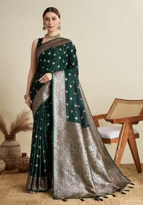 Green Zari Work Silk Blend Saree Set